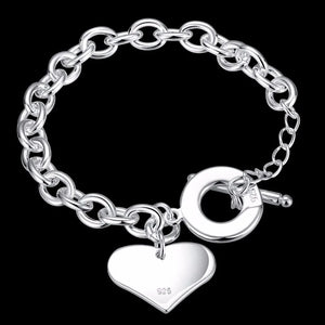 925 Sterling Silver Lucky Bracelet Love Heart Bangle