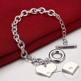 925 Sterling Silver Lucky Bracelet Love Heart Bangle