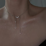 925 Silver Moon Necklace Bead Choker Party Gift Women Accessories
