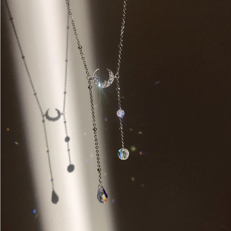 925 Silver Moon Necklace Bead Choker Party Gift Women Accessories
