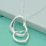 925 Silver Double Heart Pendant Necklace Women
