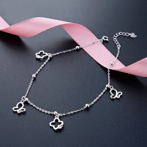 925 Silver Butterfly Anklet Bracelet Adjustable Length