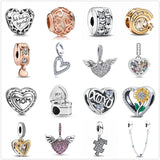 925 Silver Heart & Angel Wings Safety Chain Bead for Bracelet Necklace DIY