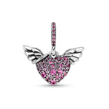 925 Silver Heart & Angel Wings Safety Chain Bead for Bracelet Necklace DIY