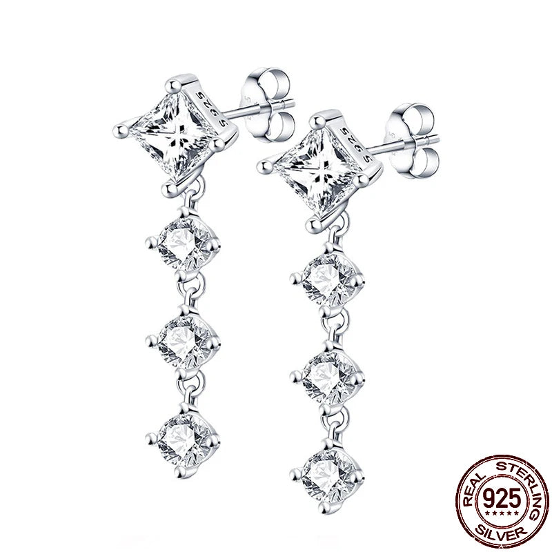 925 Silver Pink Heart Pentagram Earrings DIY Women's Jewelry