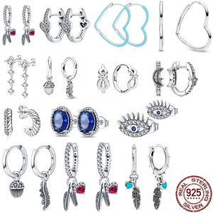 925 Silver Pink Heart Pentagram Earrings DIY Women's Jewelry