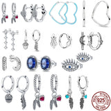 925 Silver Pink Heart Pentagram Earrings DIY Women's Jewelry