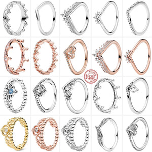 925 Silver Princess Crown Zircon Ring Women Jewelry DIY