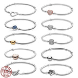 925 Silver Heart Bracelet Snake Bone Chain for Charm Beads DIY Jewelry