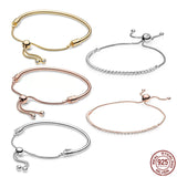 925 Sterling Silver Thin Chain Adjustable Bracelet for Original Charm Beaded DIY
