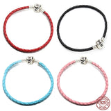 925 Silver Bracelet Classic Leather Chain Original Charm DIY Make