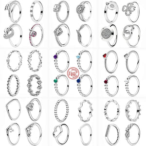 925 Silver Crown Heart Flower Ring Women Jewelry DIY