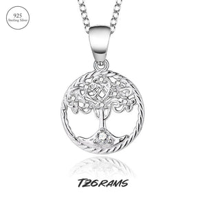 925 Silver Tree of Life Round Pendant Necklace Plated Chain Gift