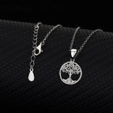 925 Silver Tree of Life Round Pendant Necklace Plated Chain Gift