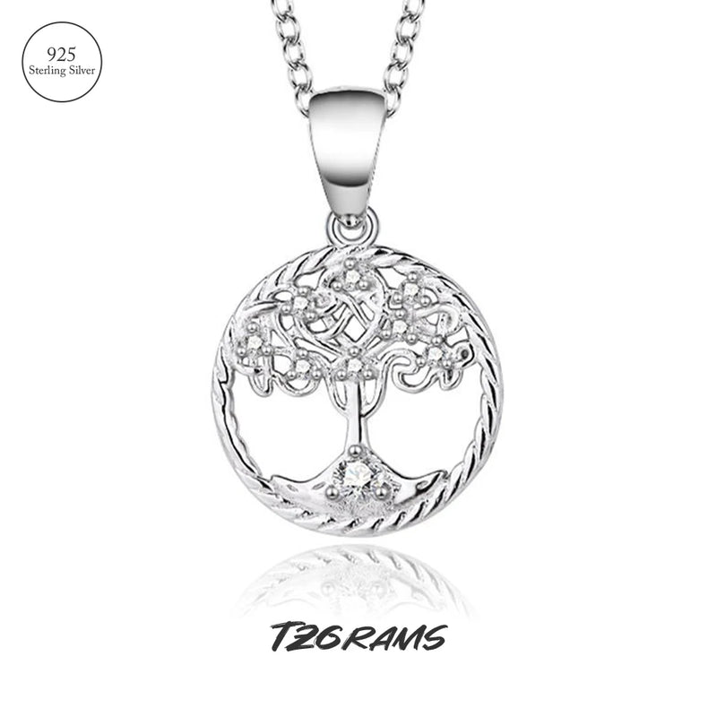925 Silver Tree of Life Round Pendant Necklace Plated Chain Gift