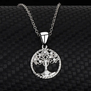 925 Silver Tree of Life Round Pendant Necklace Plated Chain Gift