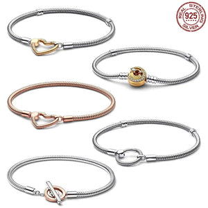925 Silver Heart Link Bracelet for Charm Beads DIY Jewelry