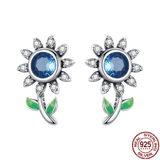 925 Silver Zircon Sunflower Stud Earrings Trending Jewelry