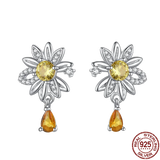 925 Silver Zircon Sunflower Stud Earrings Trending Jewelry