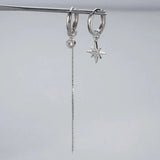 925 Silver Star Tassel Chain Earrings Crystal Zirconia Ear Line