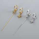 925 Silver Star Tassel Chain Earrings Crystal Zirconia Ear Line