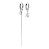 925 Silver Star Tassel Chain Earrings Crystal Zirconia Ear Line