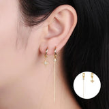 925 Silver Star Tassel Chain Earrings Crystal Zirconia Ear Line