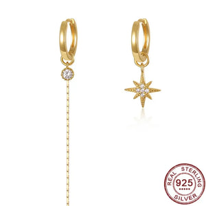 925 Silver Star Tassel Chain Earrings Crystal Zirconia Ear Line