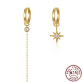 925 Silver Star Tassel Chain Earrings Crystal Zirconia Ear Line