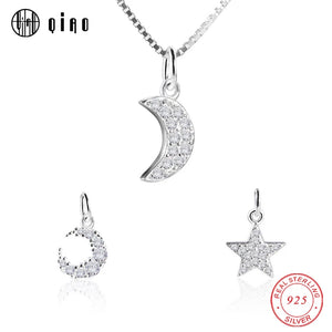 925 Silver Moon&Star Pendant CZ DIY Jewelry 1PC