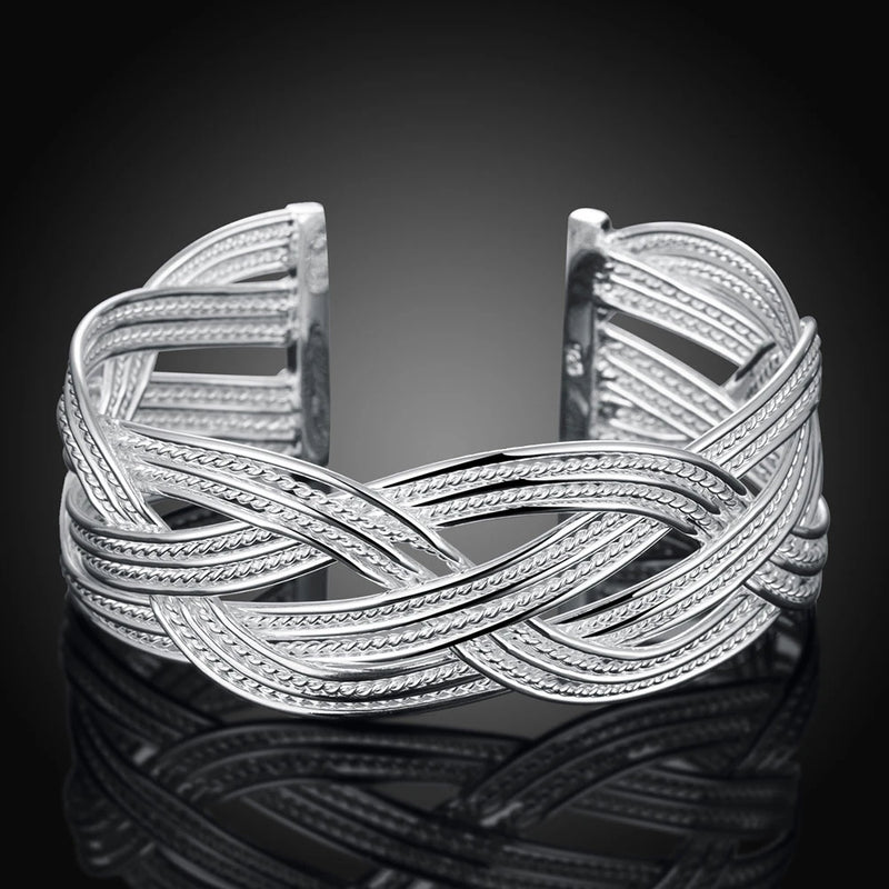 925 Silver Round Cuff Bangles Bracelets for Women Men