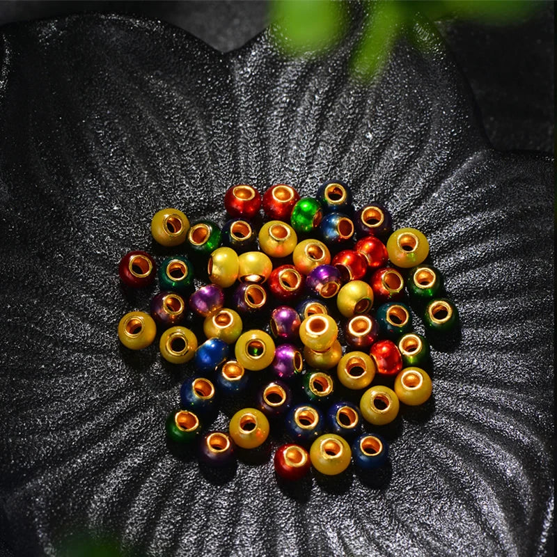24K Yellow Beads 3D Colourful 4mm Round Loose Beads