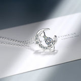 925 Silver Moon Cat Women Necklaces CZ Jewelry SCN122