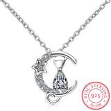 925 Silver Moon Cat Women Necklaces CZ Jewelry SCN122