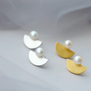 925 Silver Natural Pearl Handwork Half Round Earring