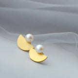 925 Silver Natural Pearl Handwork Half Round Earring