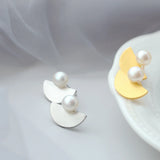 925 Silver Natural Pearl Handwork Half Round Earring