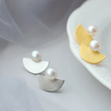 925 Silver Natural Pearl Handwork Half Round Earring