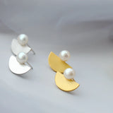 925 Silver Natural Pearl Handwork Half Round Earring