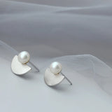 925 Silver Natural Pearl Handwork Half Round Earring