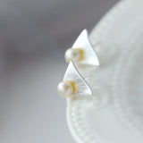 925 Silver Natural Pearl Triangle Earring