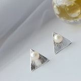 925 Silver Natural Pearl Triangle Earring