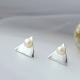 925 Silver Natural Pearl Triangle Earring