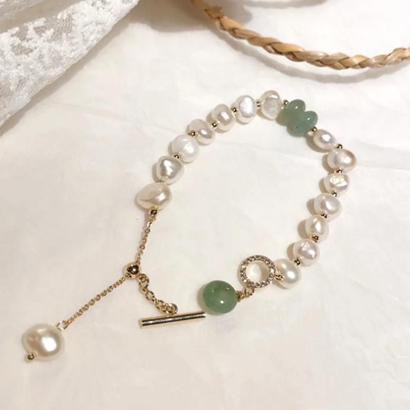 Baroque Natural Pearl Bracelet Agate Stone Classic Female Jewelry