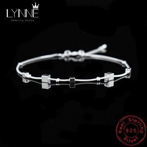 925 Silver Square Pendant Anklet for Women