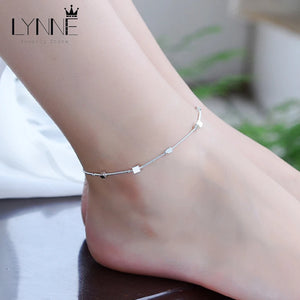 925 Silver Square Pendant Anklet for Women