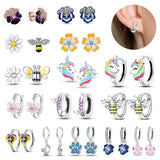 Yellow Dancing Bee S925 Hoop Earrings, Birthday Gift Silver Jewelry