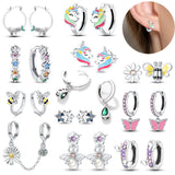 Yellow Dancing Bee S925 Hoop Earrings, Birthday Gift Silver Jewelry