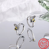 Yellow Dancing Bee S925 Hoop Earrings, Birthday Gift Silver Jewelry