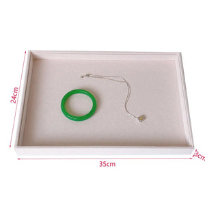 Beige Velvet Jewelry Tray Organizer Storage Box Necklace Ring Earring Holder